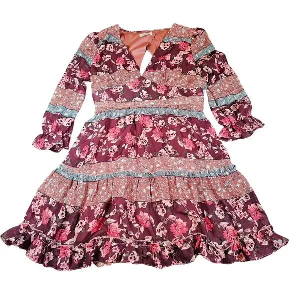 Sage the Label Dress Womens Medium Burgundy Floral Bohemian - Picture 3 of 16